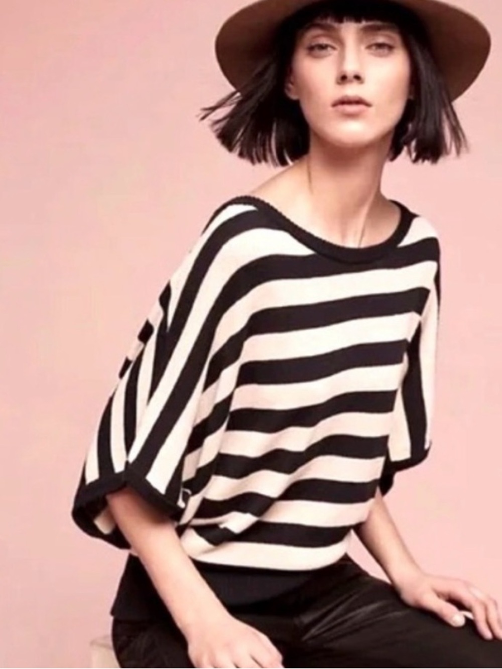 Anthropologie Moth Rhea Oversized Ribbed Knit Striped Dolman Tunic Sweater